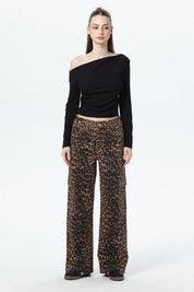 Jeans Mujer Wide Leg Cargo A Café