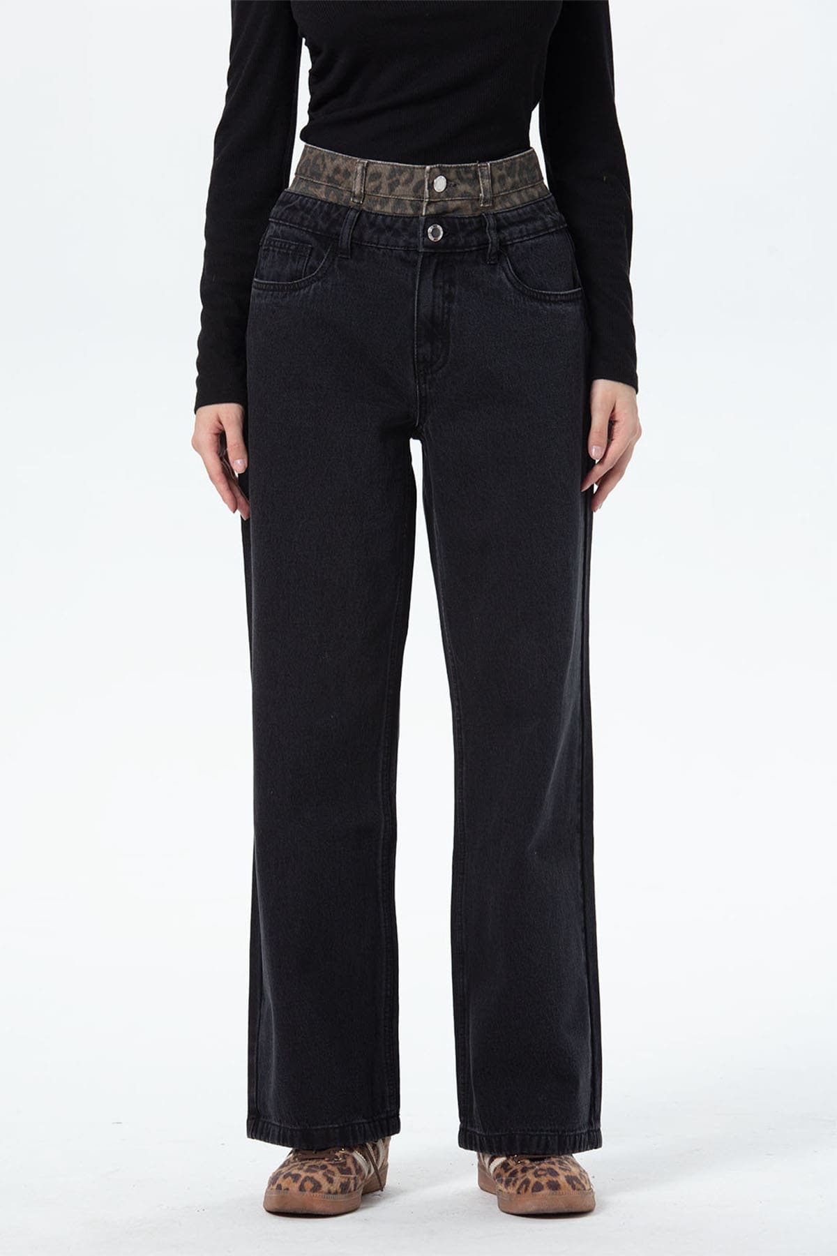 Jeans Mujer Cintura Calce Recto Negro