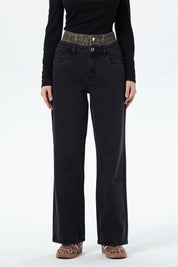 Jeans Mujer Cintura Calce Recto Negro