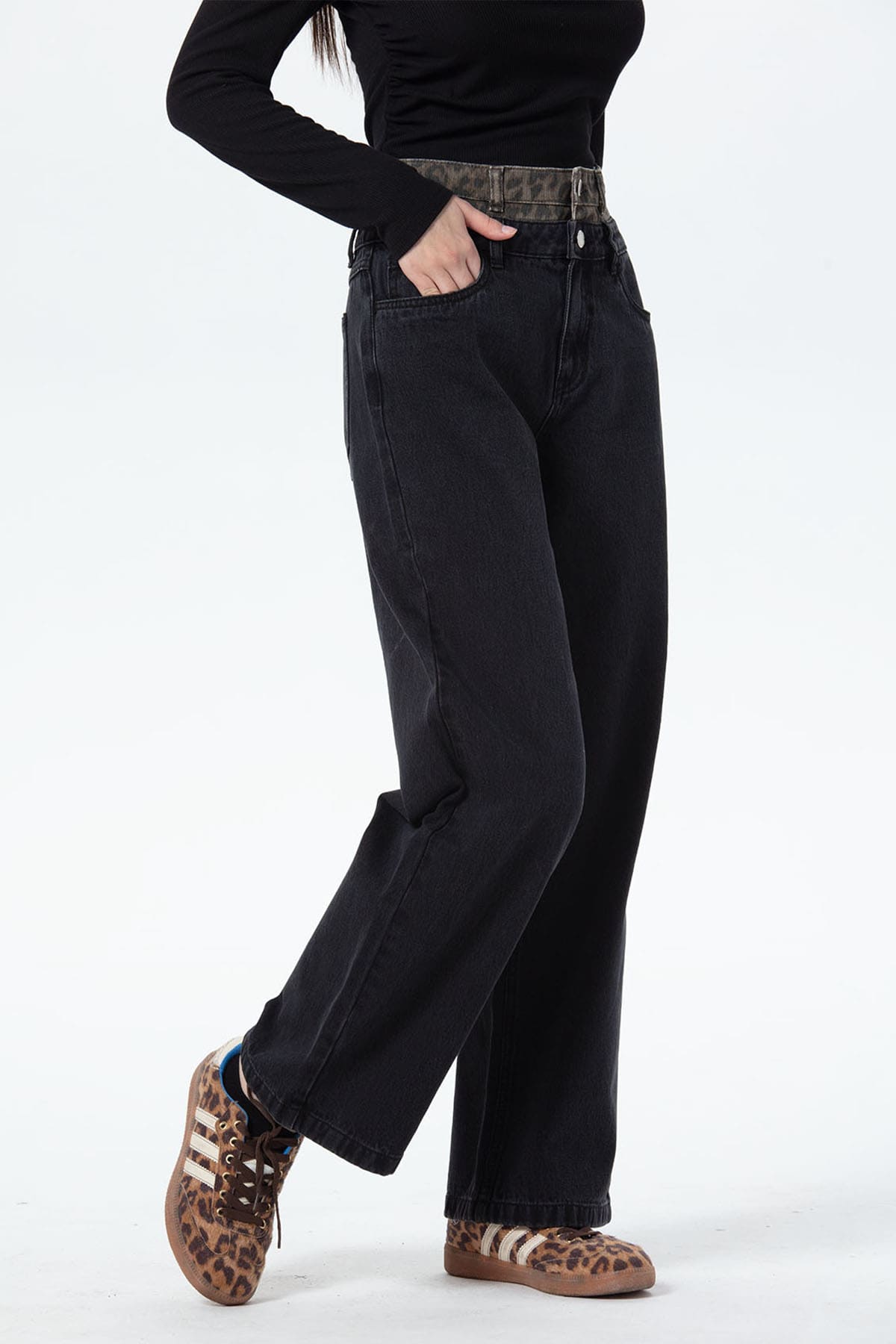 Jeans Mujer Cintura Calce Recto Negro