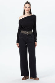 Jeans Mujer Cintura Calce Recto Negro