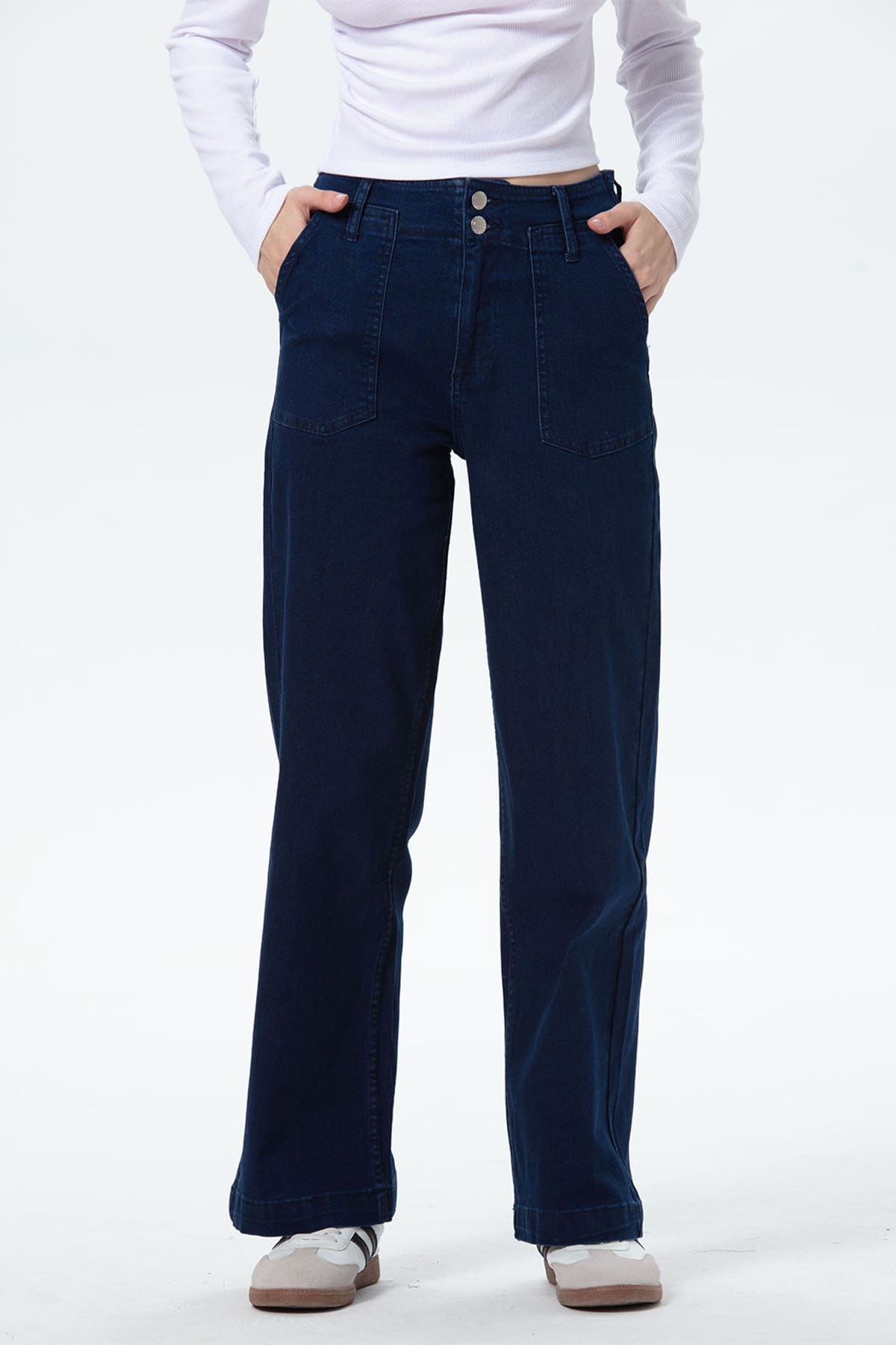 Jeans Mujer Bolsillo Calce Recto Azul Índigo