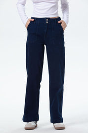 Jeans Mujer Bolsillo Calce Recto Azul Índigo