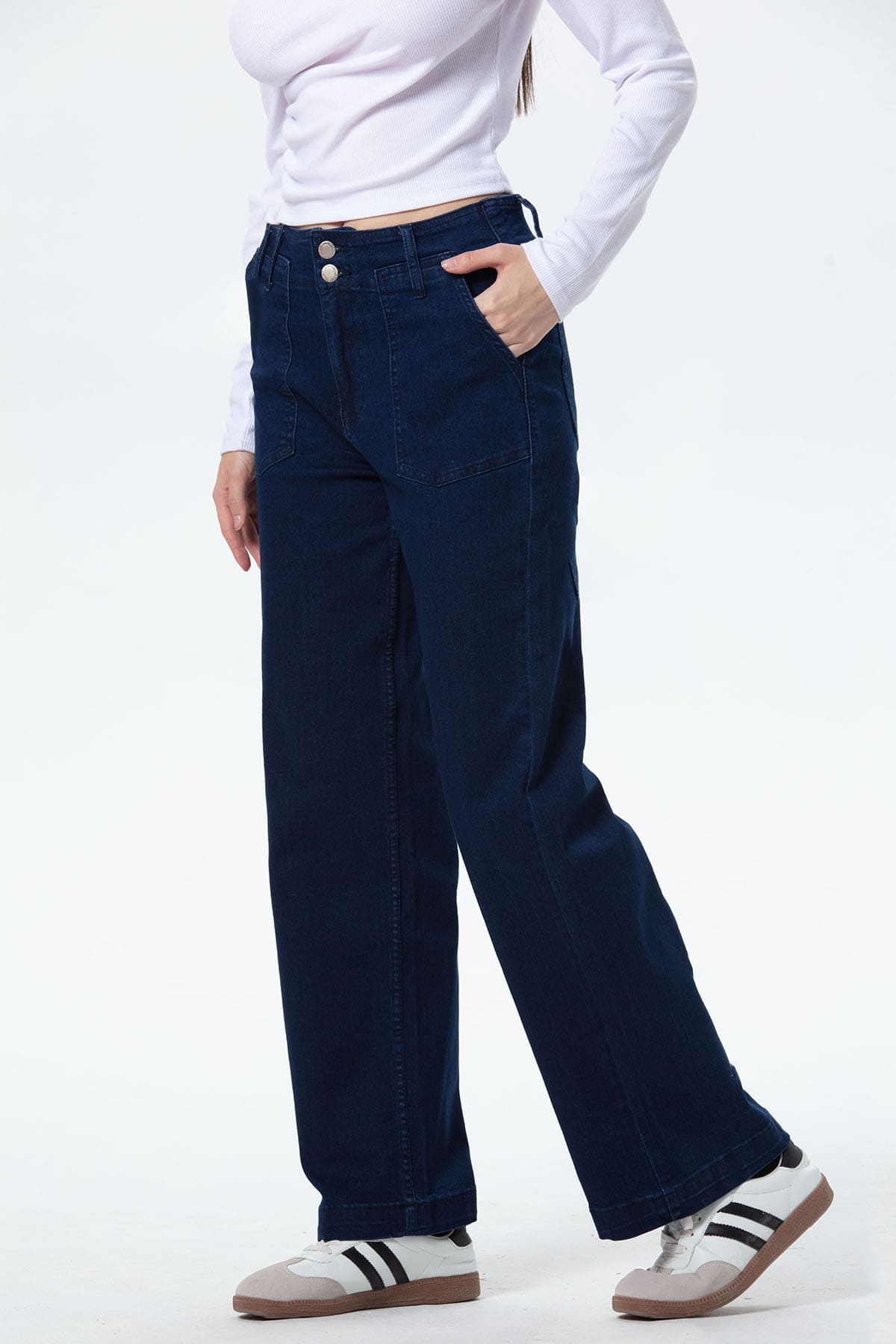Jeans Mujer Bolsillo Calce Recto Azul Índigo