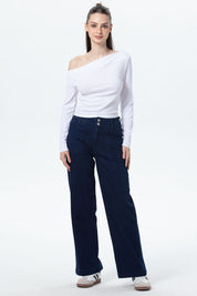 Jeans Mujer Bolsillo Calce Recto Azul Índigo