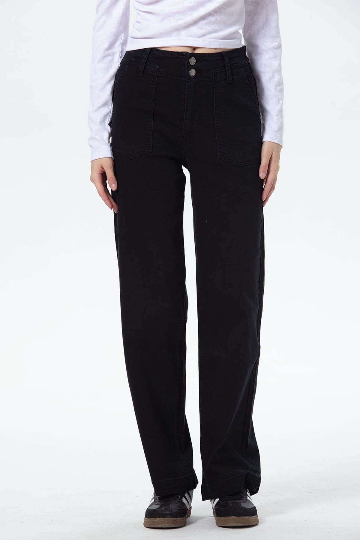 Jeans Mujer Bolsillo Calce Recto Negro