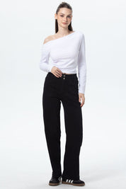 Jeans Mujer Bolsillo Calce Recto Negro