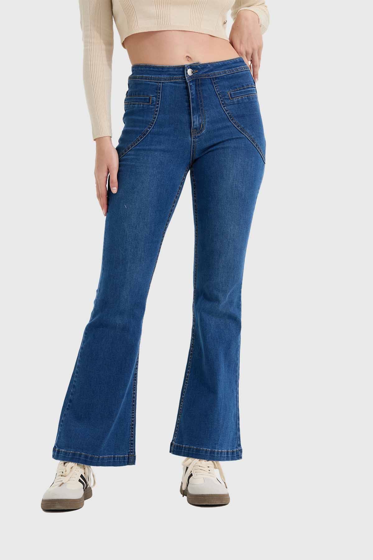 Jeans Mujer Flare Tiro Alto Azul