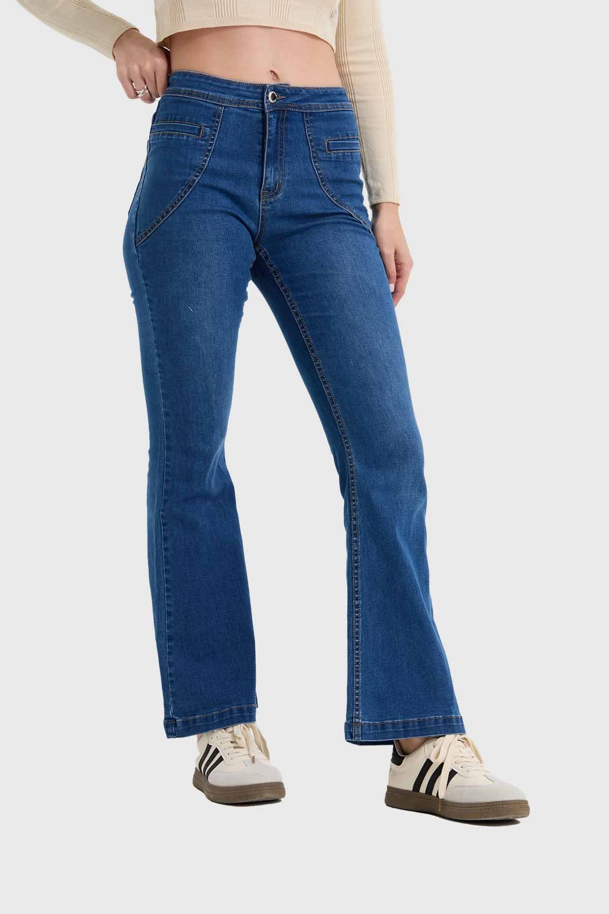 Jeans Mujer Flare Tiro Alto Azul