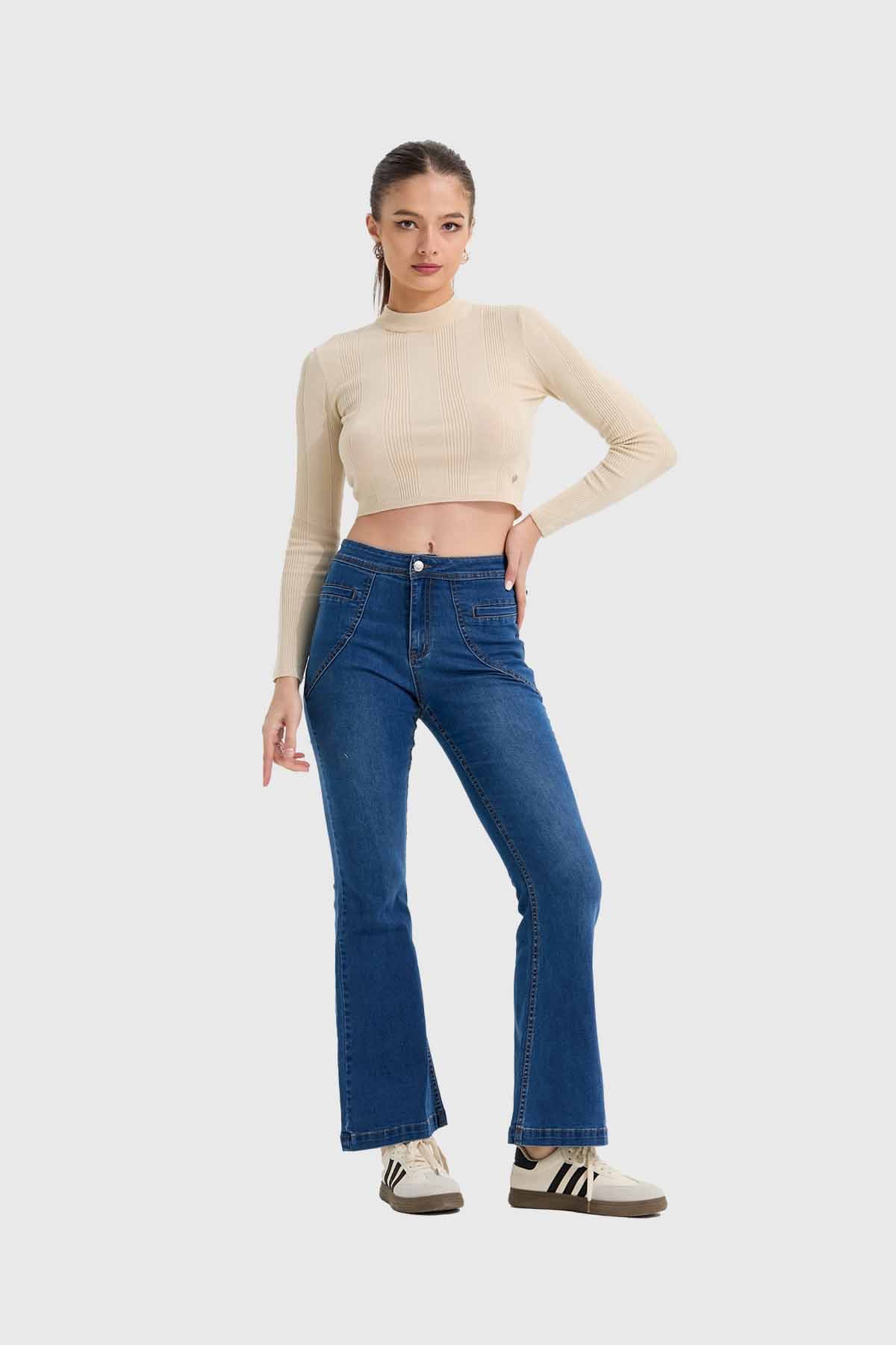 Jeans flare tiro alto azul denim suave – Fashion´s Park