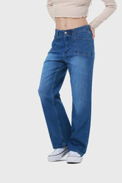 Jeans Mujer Bolsillo D Calce Recto Azul