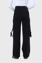 Jeans Mujer Cargo Calce Recto Negro