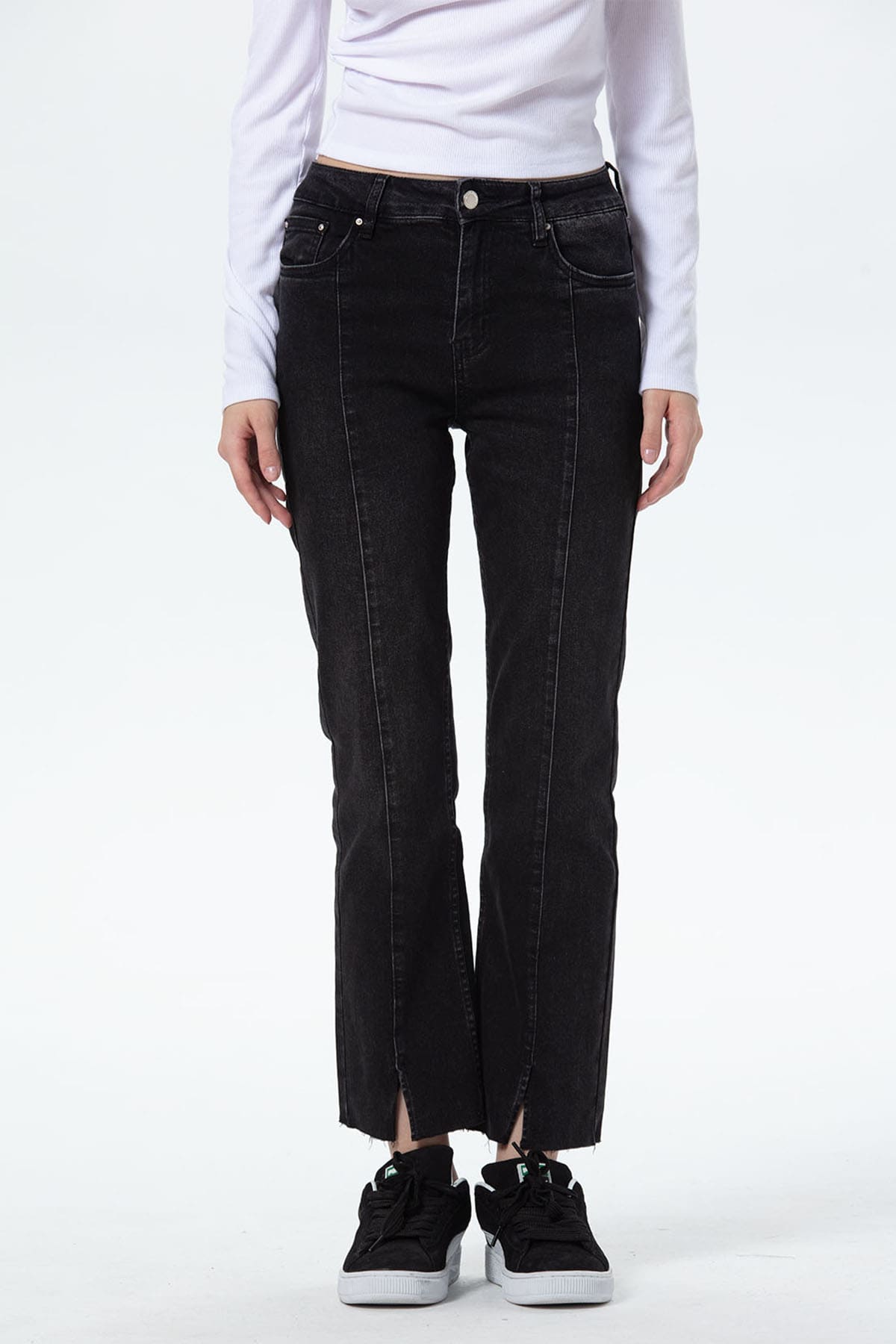 Jeans Mujer Slim Linea Abertura Gris