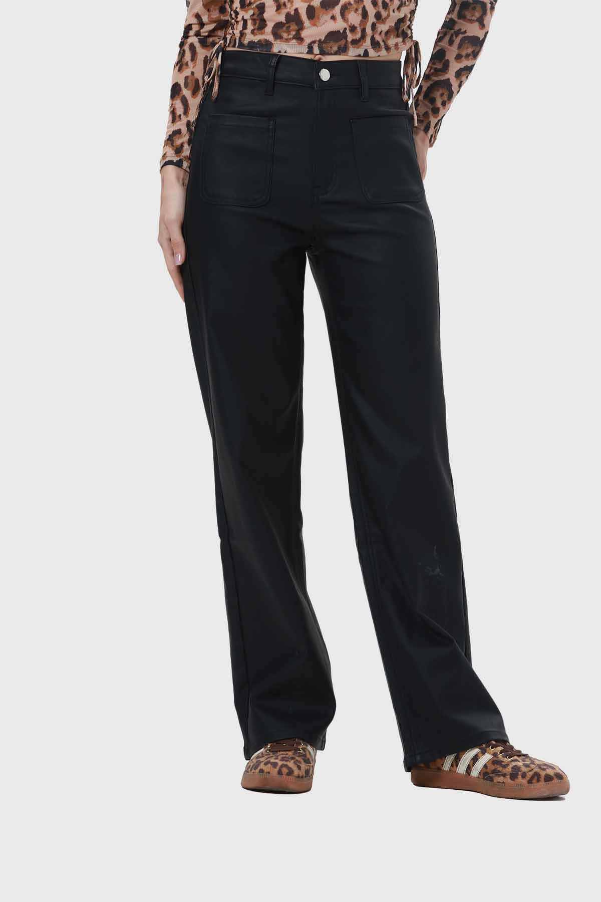 Jeans Mujer Engomado Calce Recto Negro