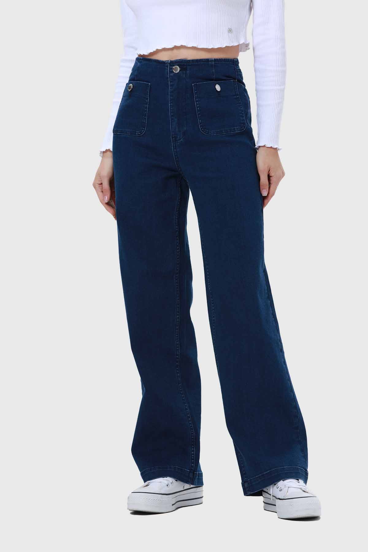 Jeans Mujer Lavado Calce Recto Azul