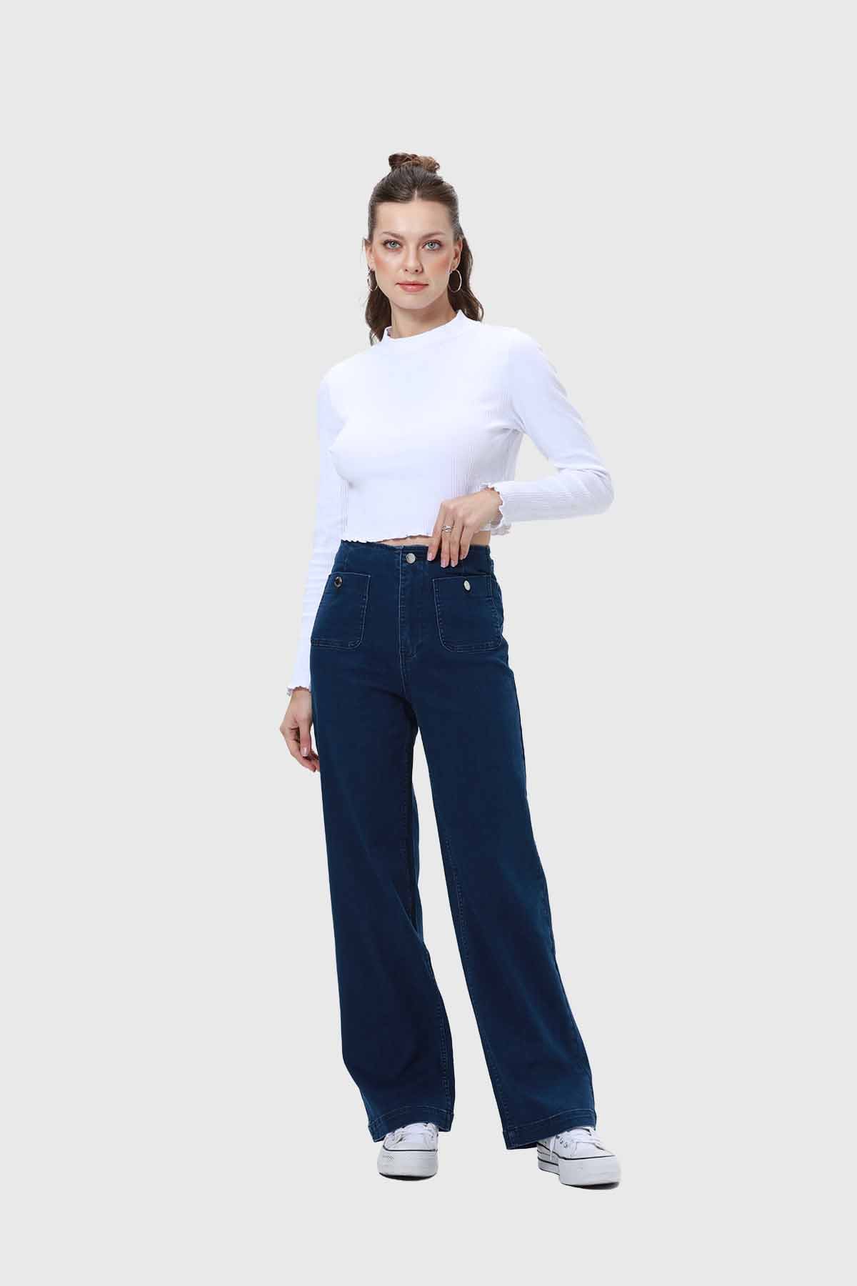 Jeans Mujer Lavado Calce Recto Azul