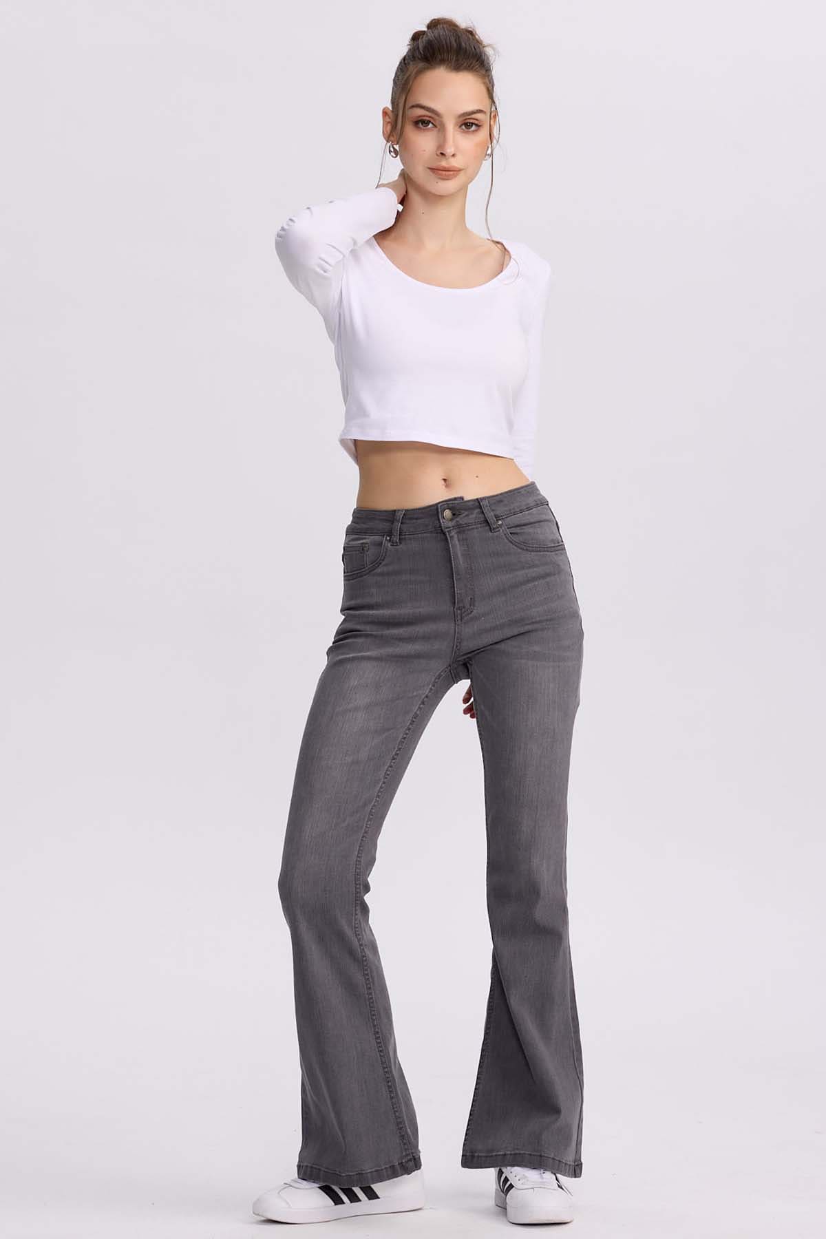 Jeans Mujer Flare Vale Gris Oscuro