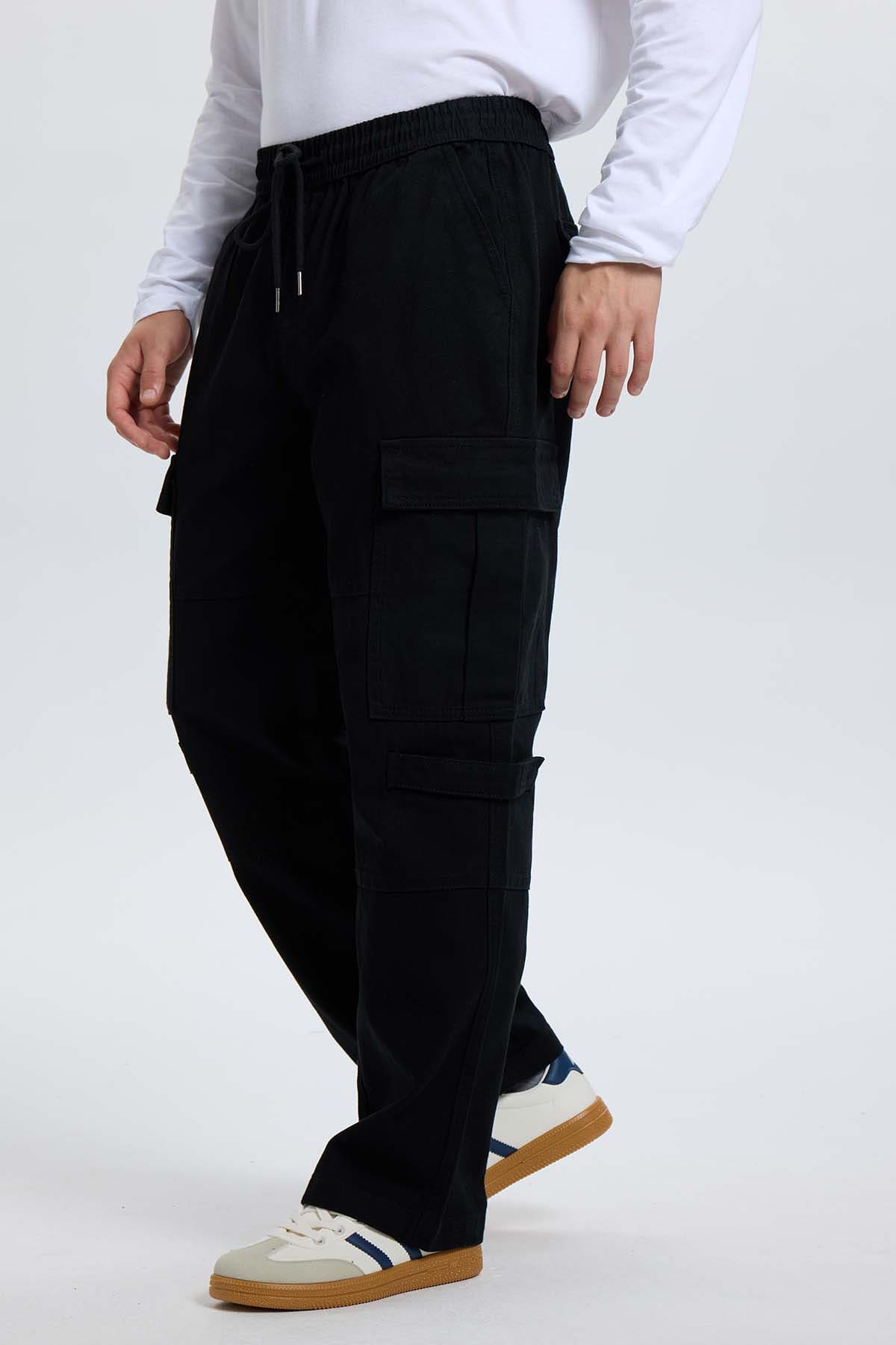 Jeans Hombre Cargo Con Broche Negro