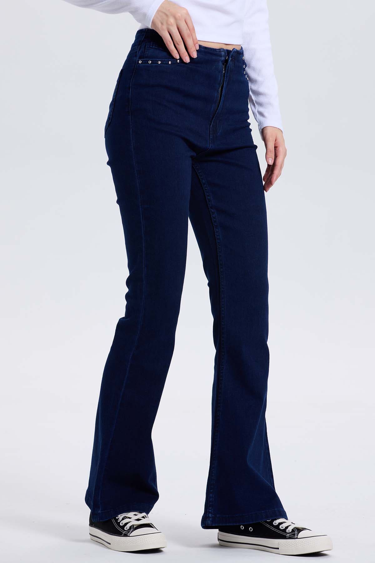 Jeans Mujer Flare Tachas Azul Indigo