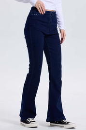 Jeans Mujer Flare Tachas Azul Indigo
