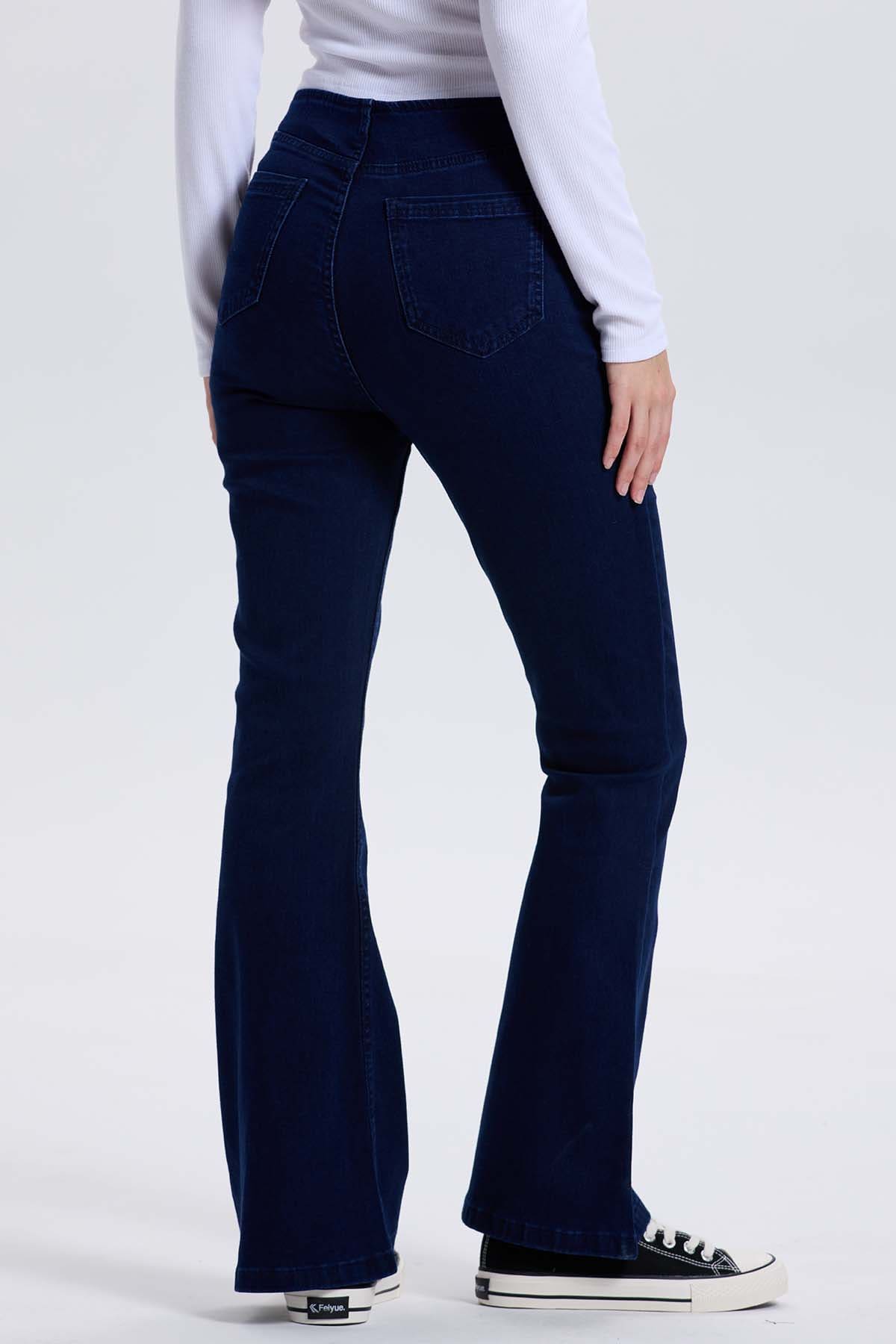 Jeans Mujer Flare Tachas Azul Indigo