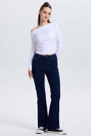 Jeans Mujer Flare Tachas Azul Indigo