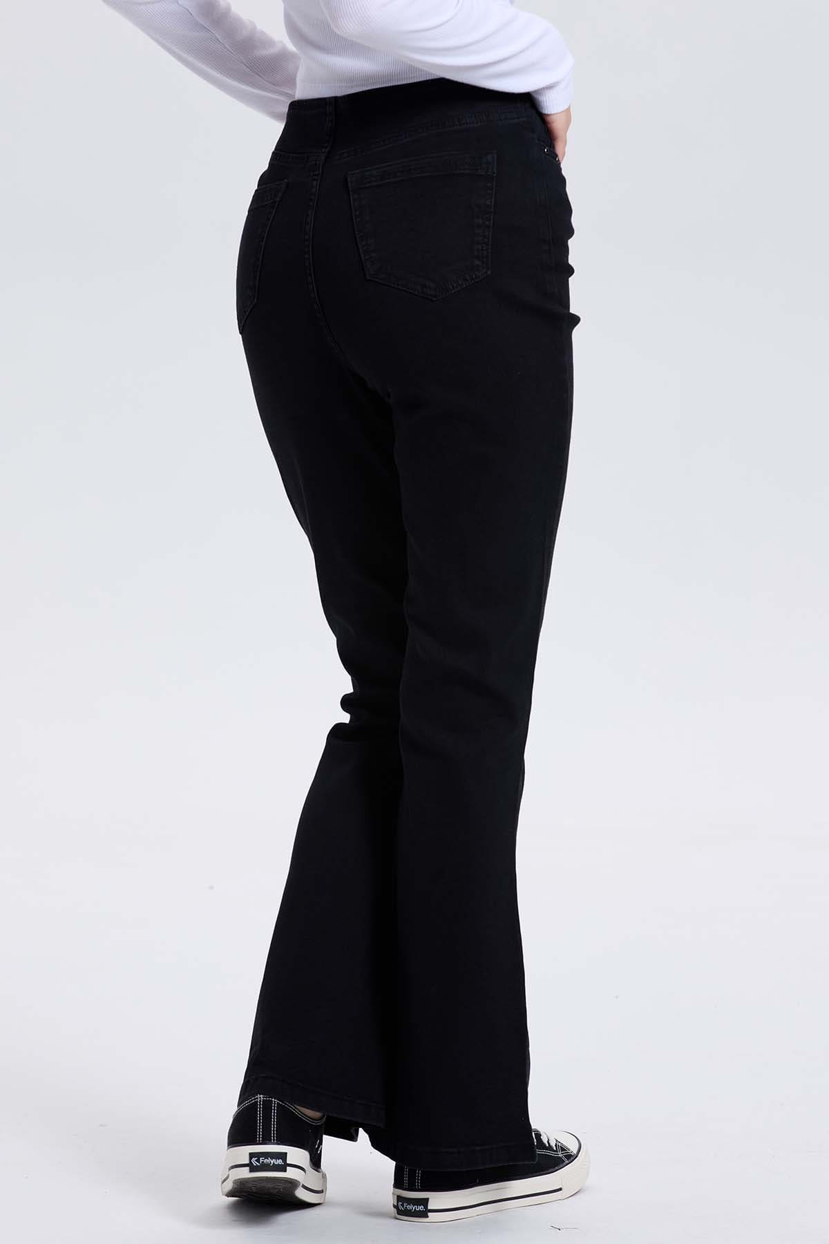 Jeans Mujer Flare Tachas Negro