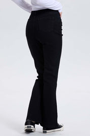 Jeans Mujer Flare Tachas Negro
