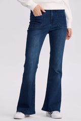 Jeans Flare Bolsillo Mujer Azul Oscuro