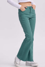 Jeans Mujer Flare Color Line Verde Agua