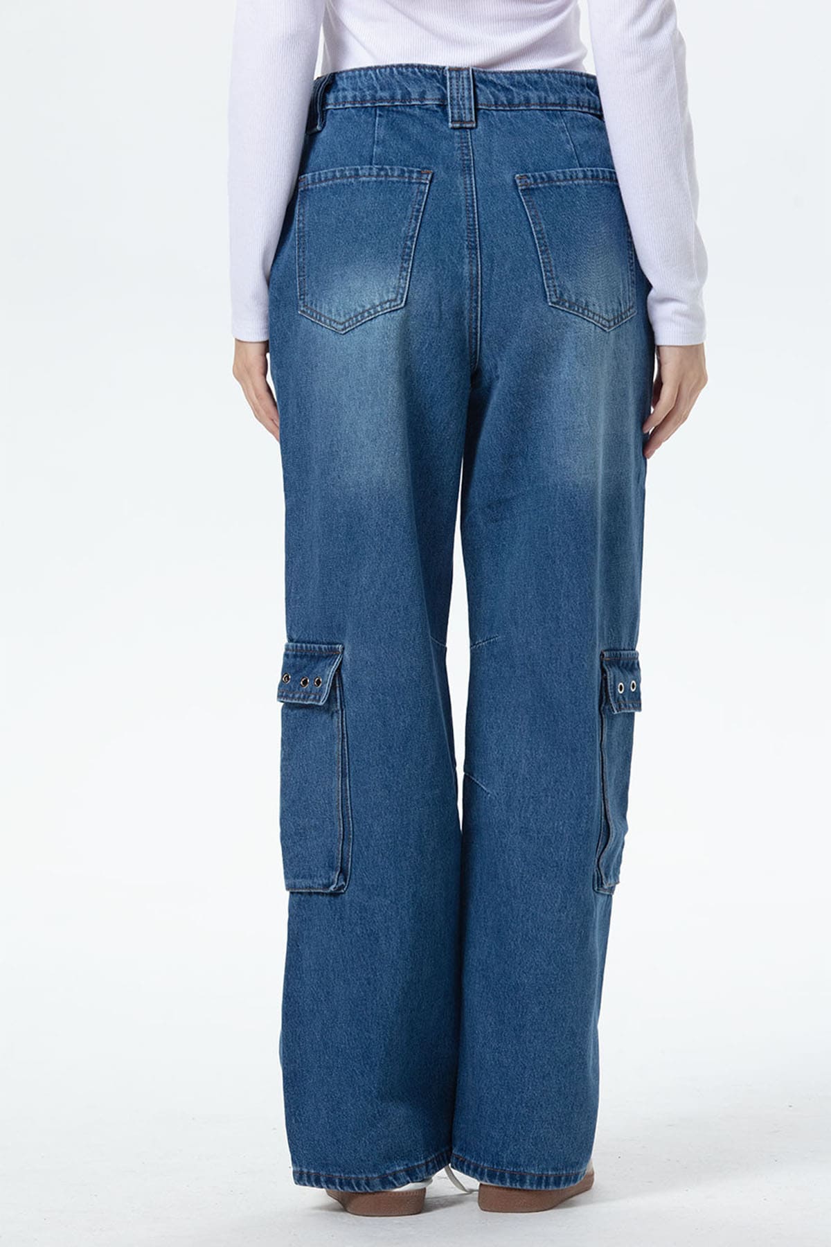 Jeans Mujer Cargo Calce Recto Azul