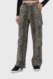 Jeans Mujer Cargo Animal Calce Recto Café