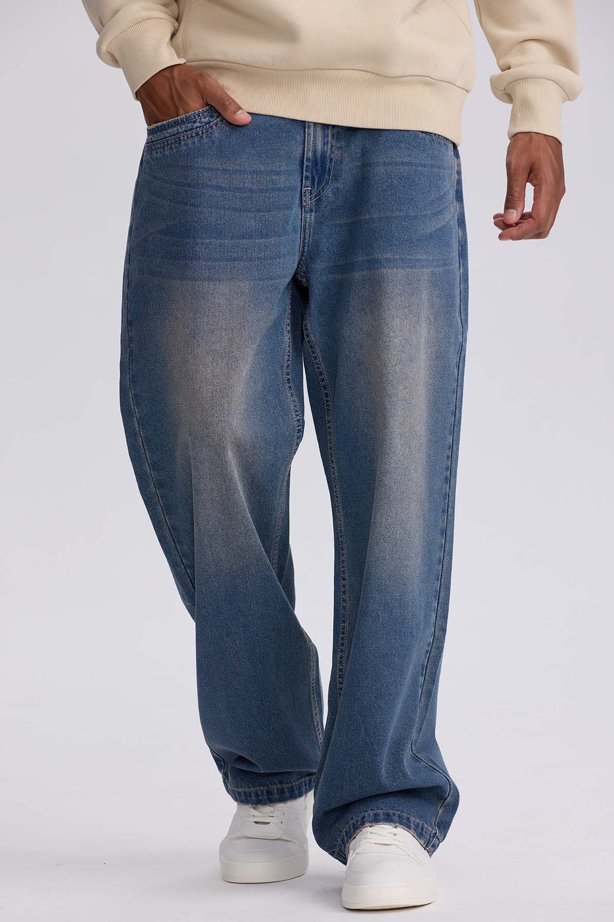Jeans Hombre Wide Leg Retro Azul Claro