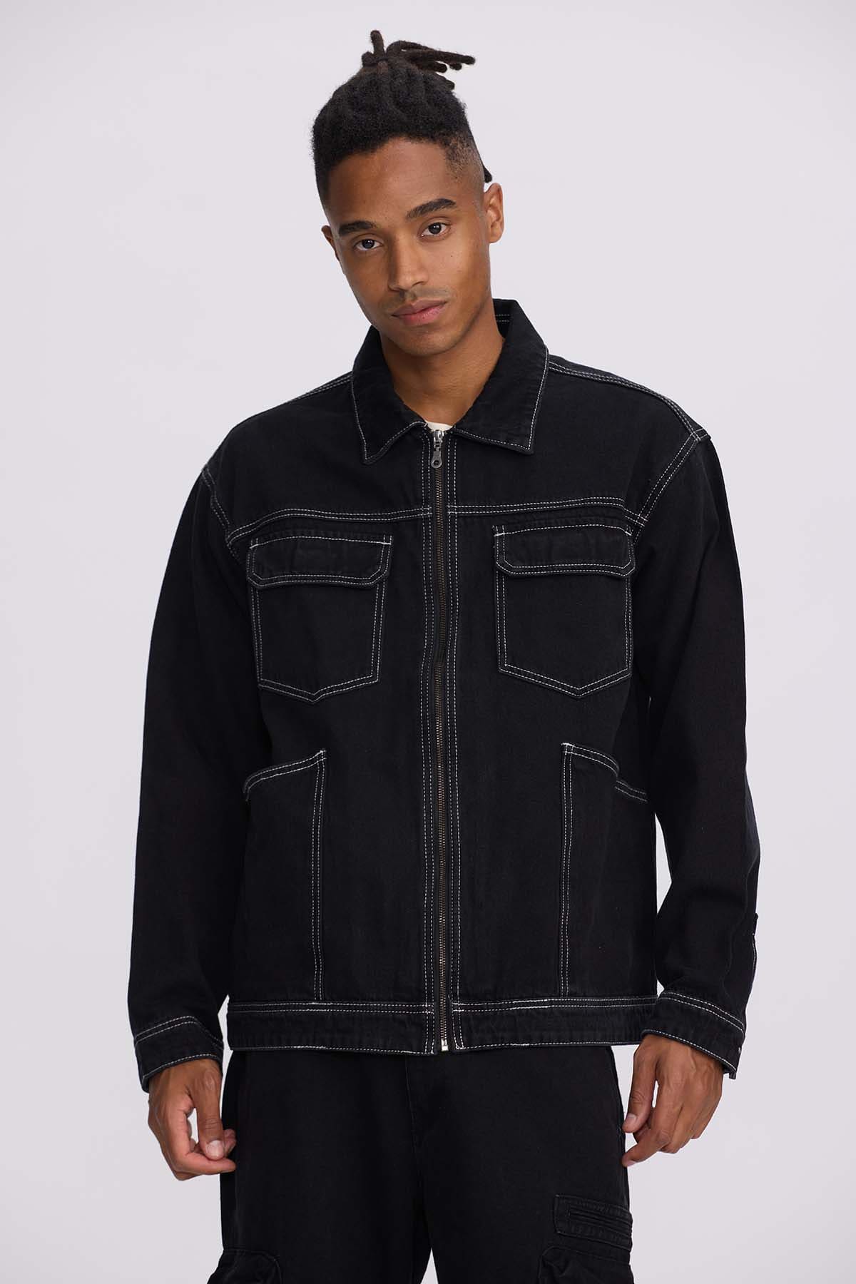 Chaqueta Hombre Doble Bolsillo Negro