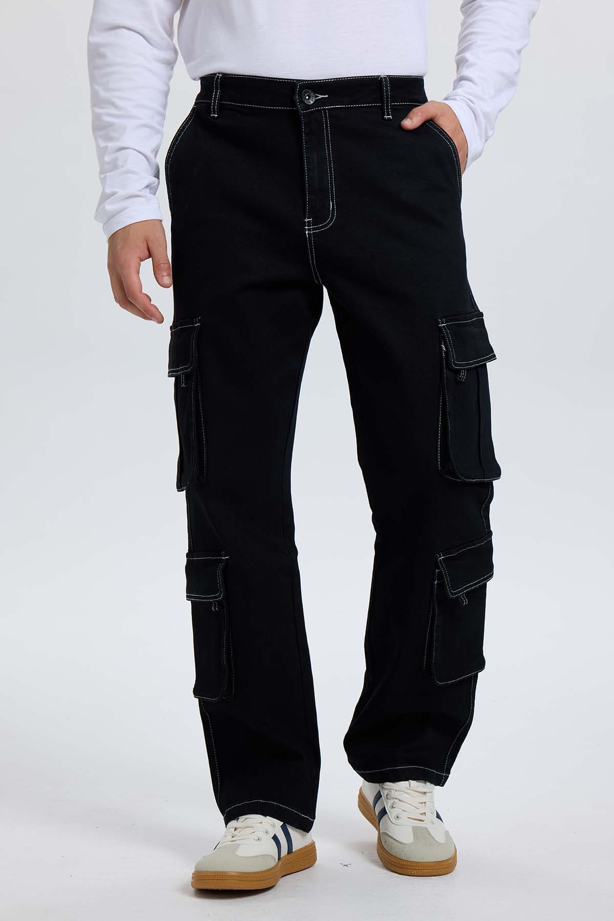 Jeans Hombre Doble Cargo Negro