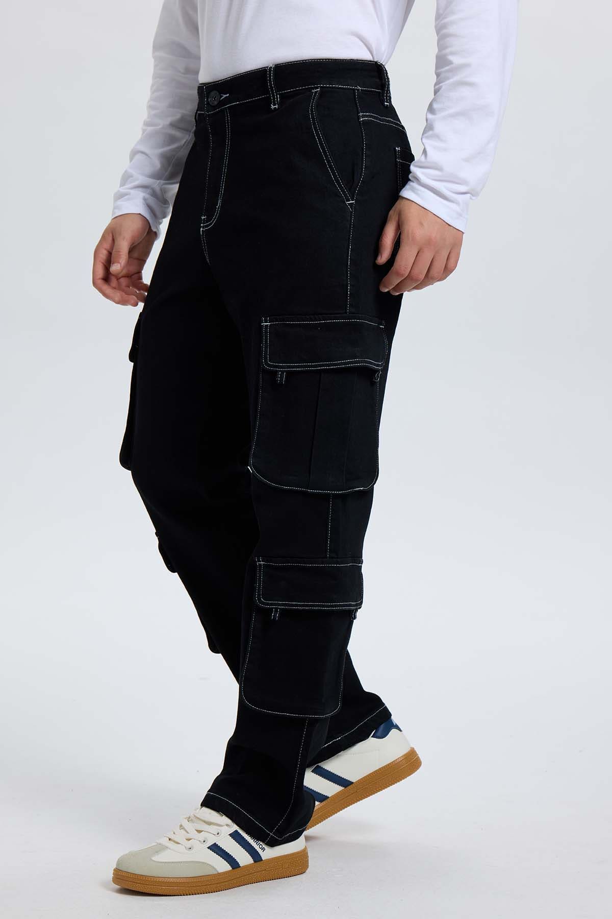 Jeans Hombre Doble Cargo Negro