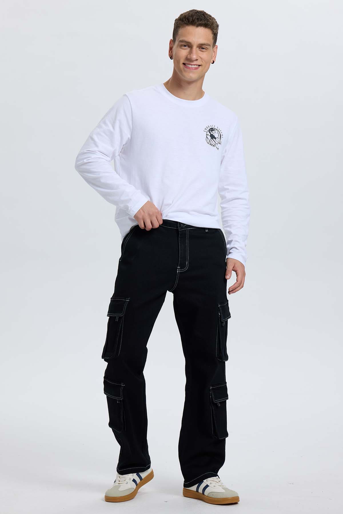 Jeans Hombre Doble Cargo Negro