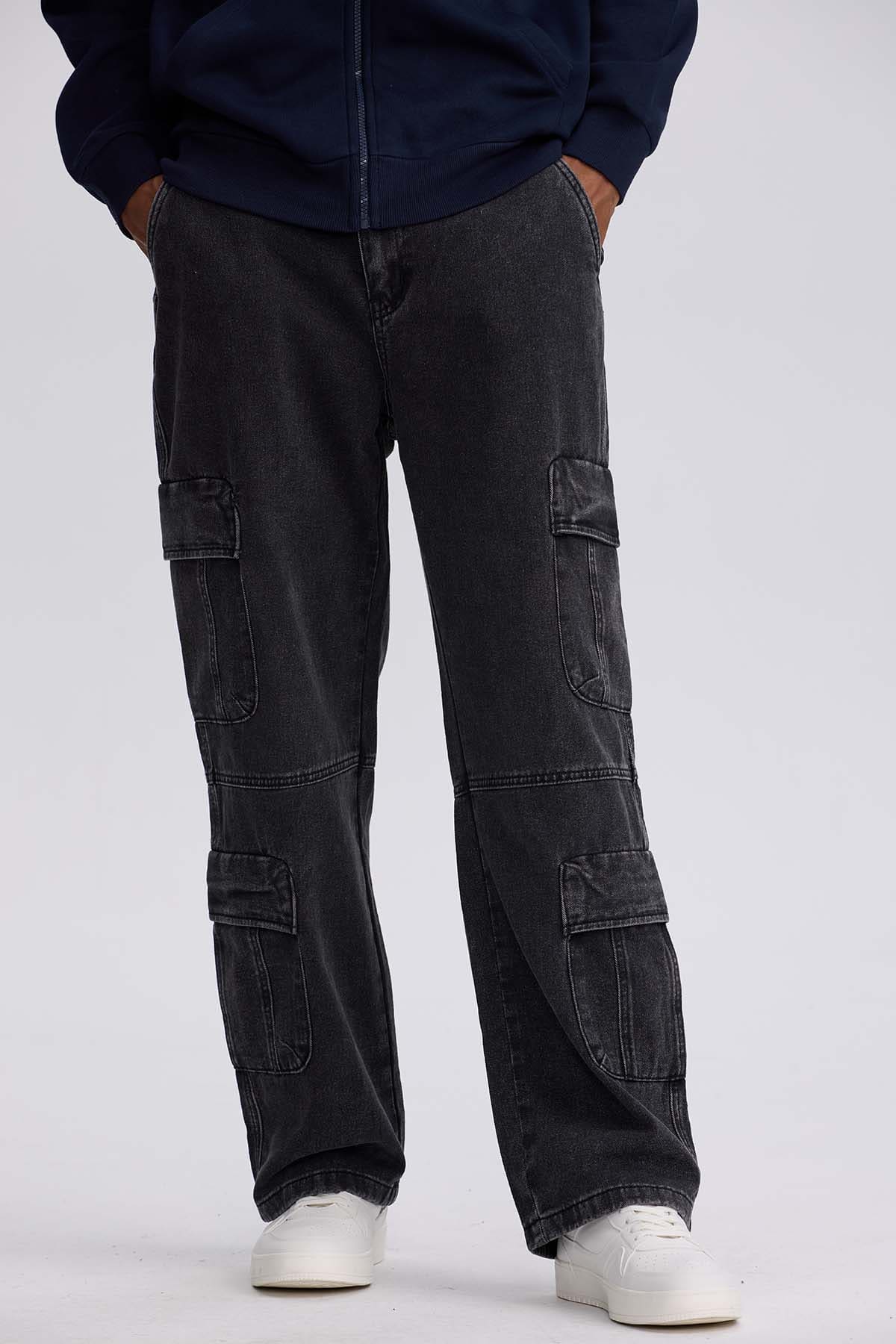 Jeans Hombre Doble Cargo Negro