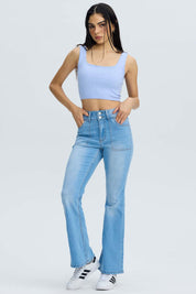 Jeans Mujer Flare Bolsillo Azul Claro