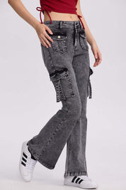 Jeans Mujer Flare Cargo Gris Gris / 46