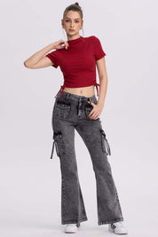 Jeans Mujer Flare Cargo Gris Gris / 46