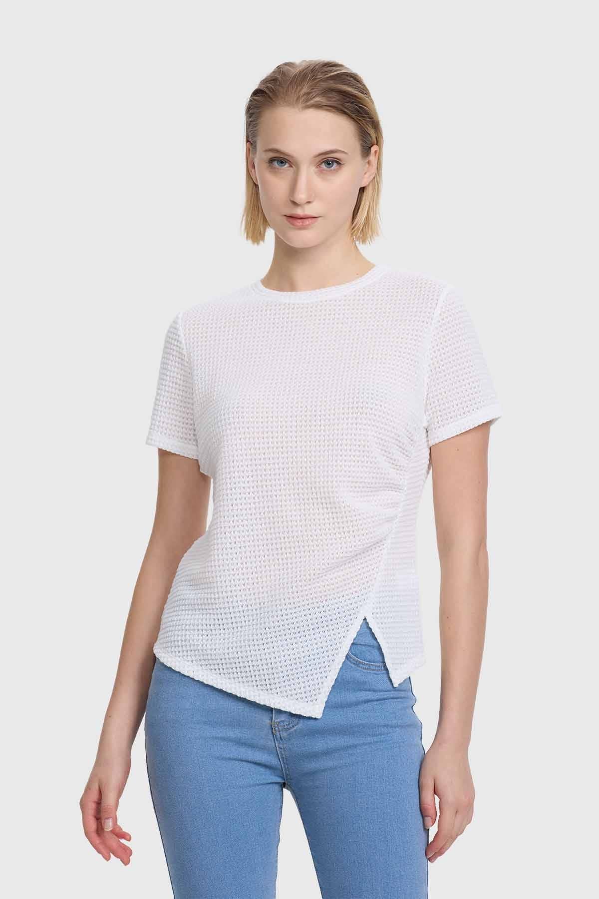 Polera Mujer Abertura Ostado Blanco