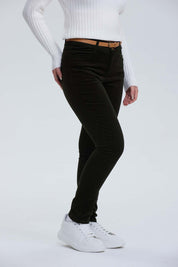 Pantalón Mujer Cotelé Con Cinturón Verde