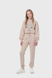 Pantalón Buzo Niña Jogger Beige