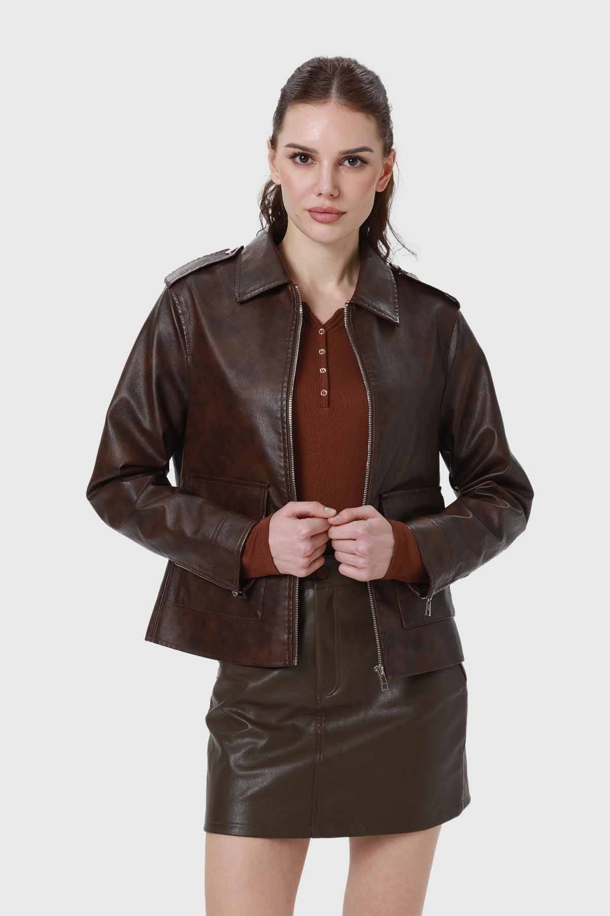 CHAQUETA MUJER PU CAFÉ I