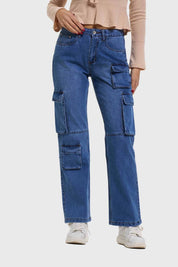 Jeans Mujer Calce Recto Cargo Café