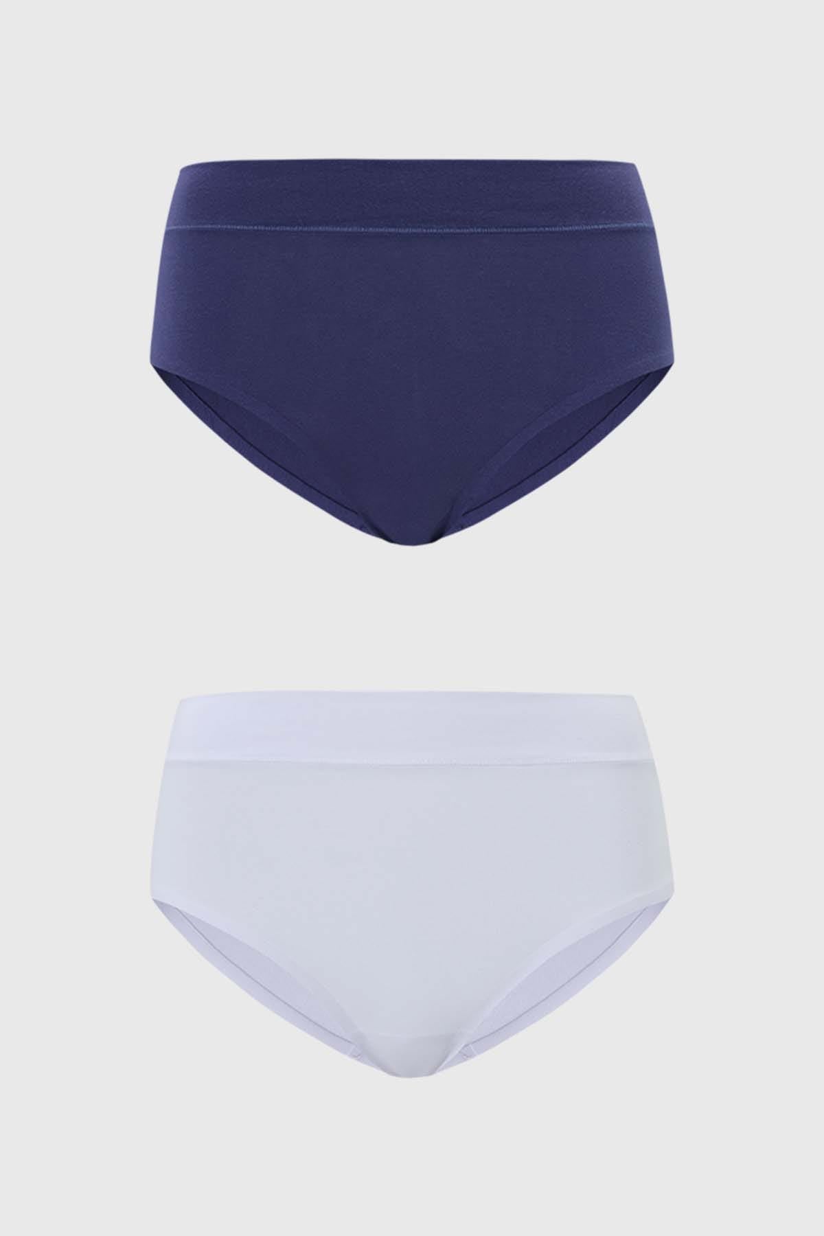 CALZÓN MUJER BIPACK TIRO ALTO ALGODÓN AZUL OSCURO