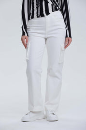 Pantalón Mujer Wide Leg Cargo Gabardina Crudo