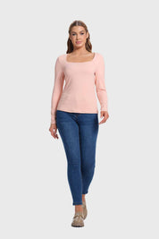 Polera Mujer Escote Cuadrado Rosado