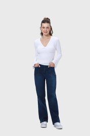 Polera Mujer Escote V Manga Flare Blanco